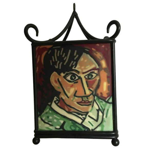 Pablo Picasso Cubism Self Portrait Glass & Iron Lantern Tea Light Candle Holder - Picture 5 of 7